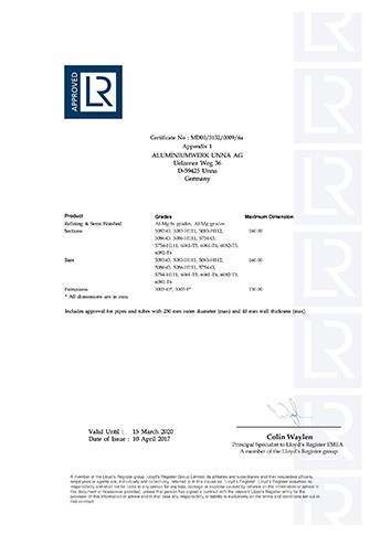 英国劳氏船级社船用铝合金精炼及半成品、-型材、棒材和挤压件制造商认证